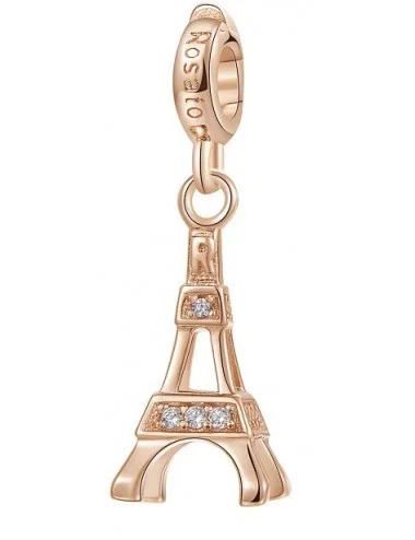 Charm Rosato donna Storie argento galvanica rosa zirconi Torre Eiffel