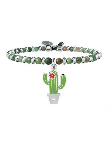 Bracciale Kidult life symbols acciaio Agata verde cactus