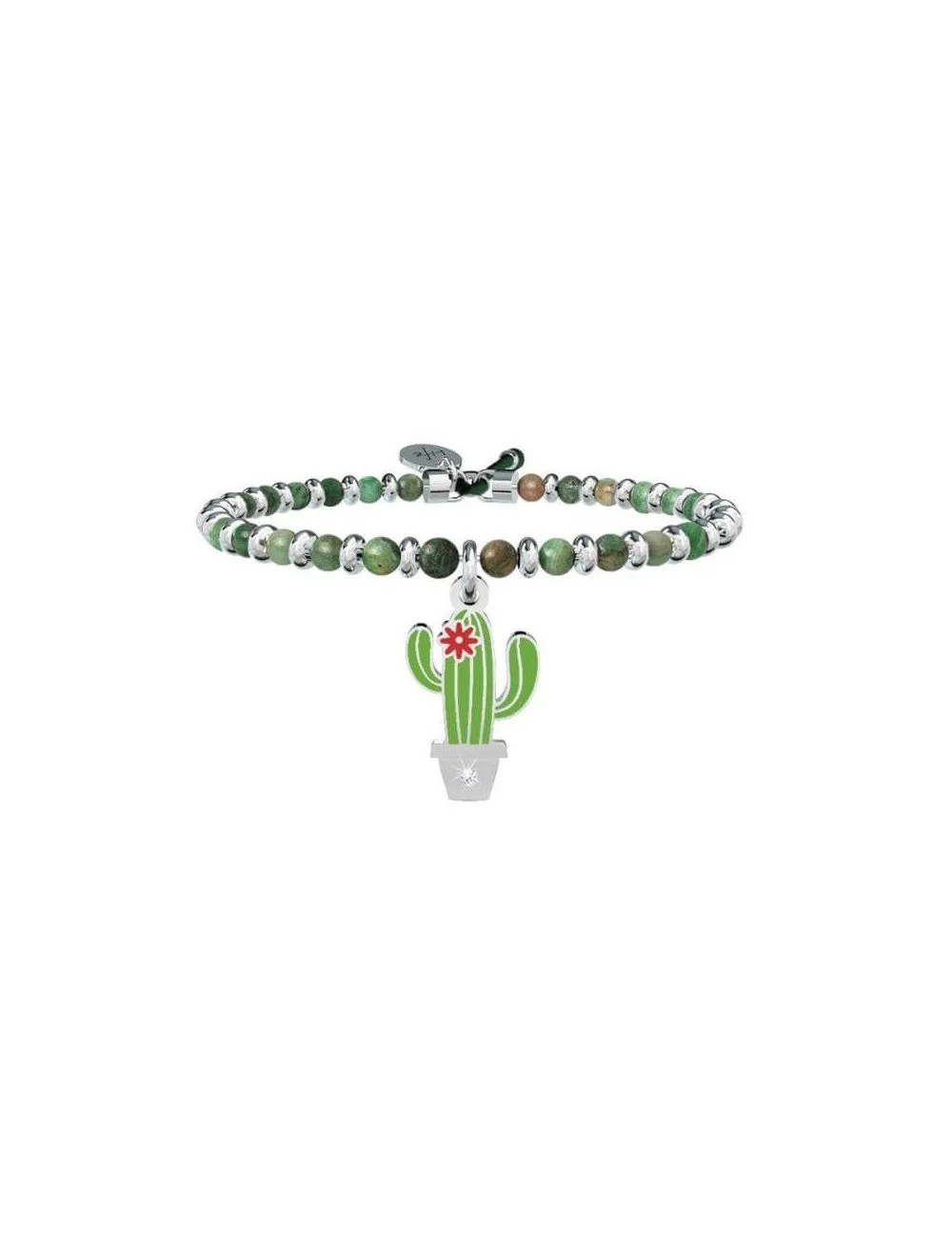 Bracciale Kidult life symbols acciaio Agata verde cactus